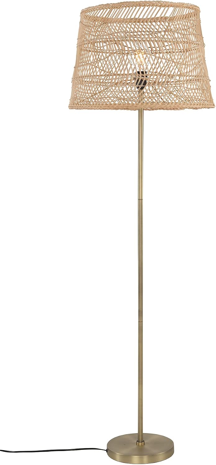 Kouboo 62 Inch Luhu Open Weave Cane Rib Floor Lamp Natural Shade with Brass Colored Stand