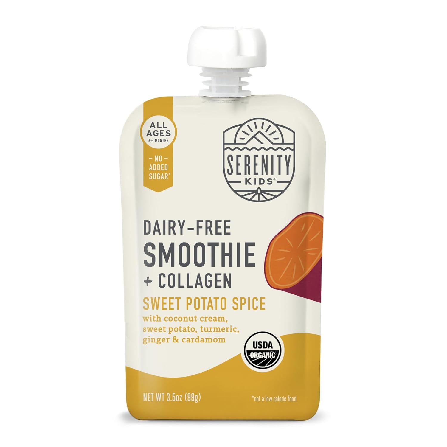 Serenity Kids 6+ Months Dairy Free Smoothie Baby Food Pouches - Protein Snack Pouches with Grass-Fed Collagen & Healthy Fats - USDA Organic Baby Food with No Added Sweeteners - 3.5 Fl Oz, Pack of 8