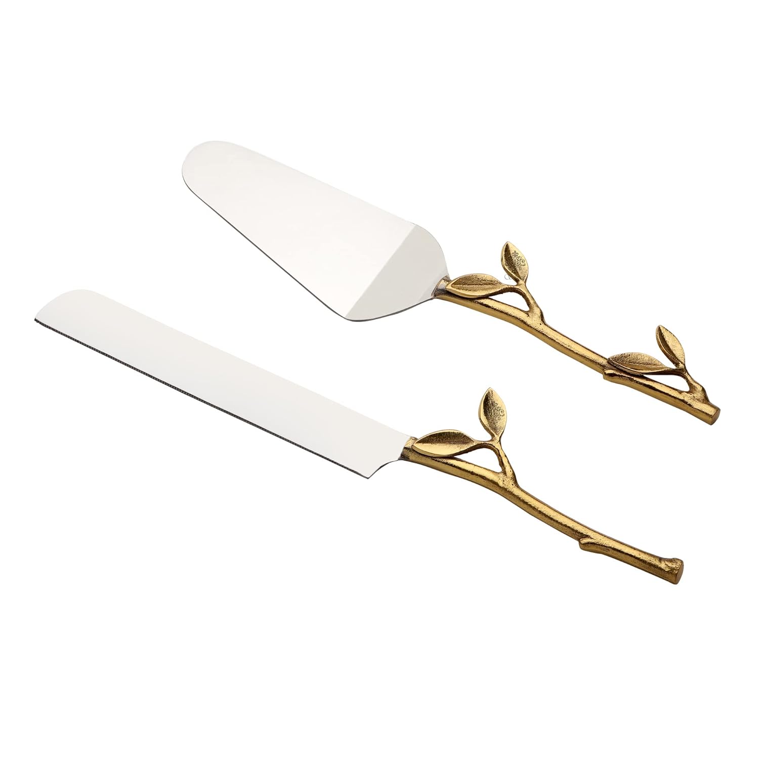 Buy SAAGA Cake Server and Cutting Knife Set with Gold Plated Leaf