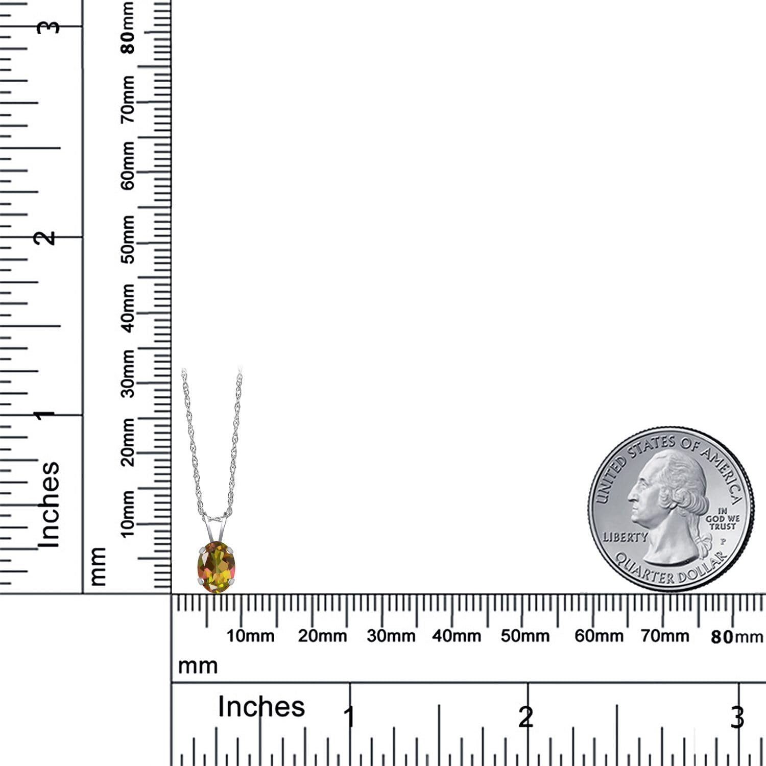 Gem Stone King 1.20 Ct Oval Mango Mystic Topaz 14K White Gold Pendant with Chain - Image 6