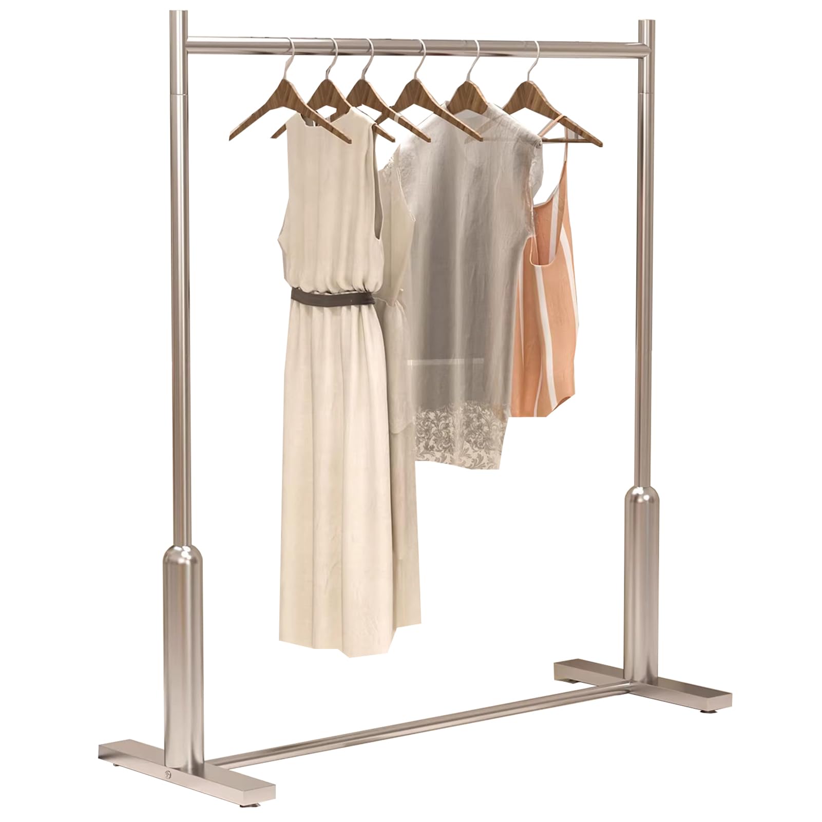 HPTHLY 300 Lbs Load Silver Stainless Steel Clothing Rack For Hanging Clothes Commercial Clothes Rail For Boutiques Single Rod Coat Rack (120X40X160Cm)