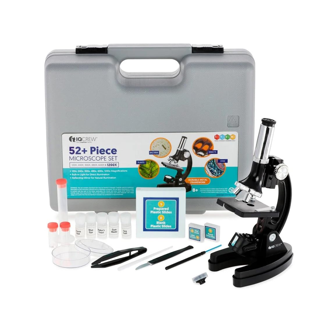 AmScope M30 Series 52-Piece STEM Microscope Kit for Kids - Monocular, Portable Compound Microscope for Kids - Includes Petri Dish, Slides & More - Black