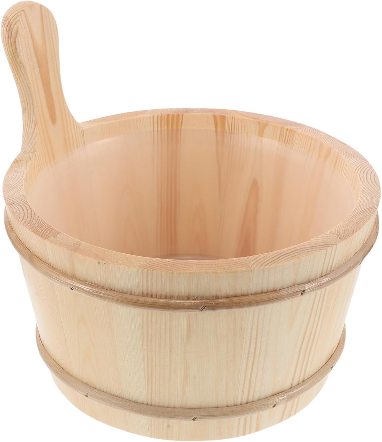 Homoyoyo Sauna Bucket and Ladle Set with Plastic Liner – 4l Natural Wood Steam Room Footbath Barrel for Home Sauna and Spa Accessories