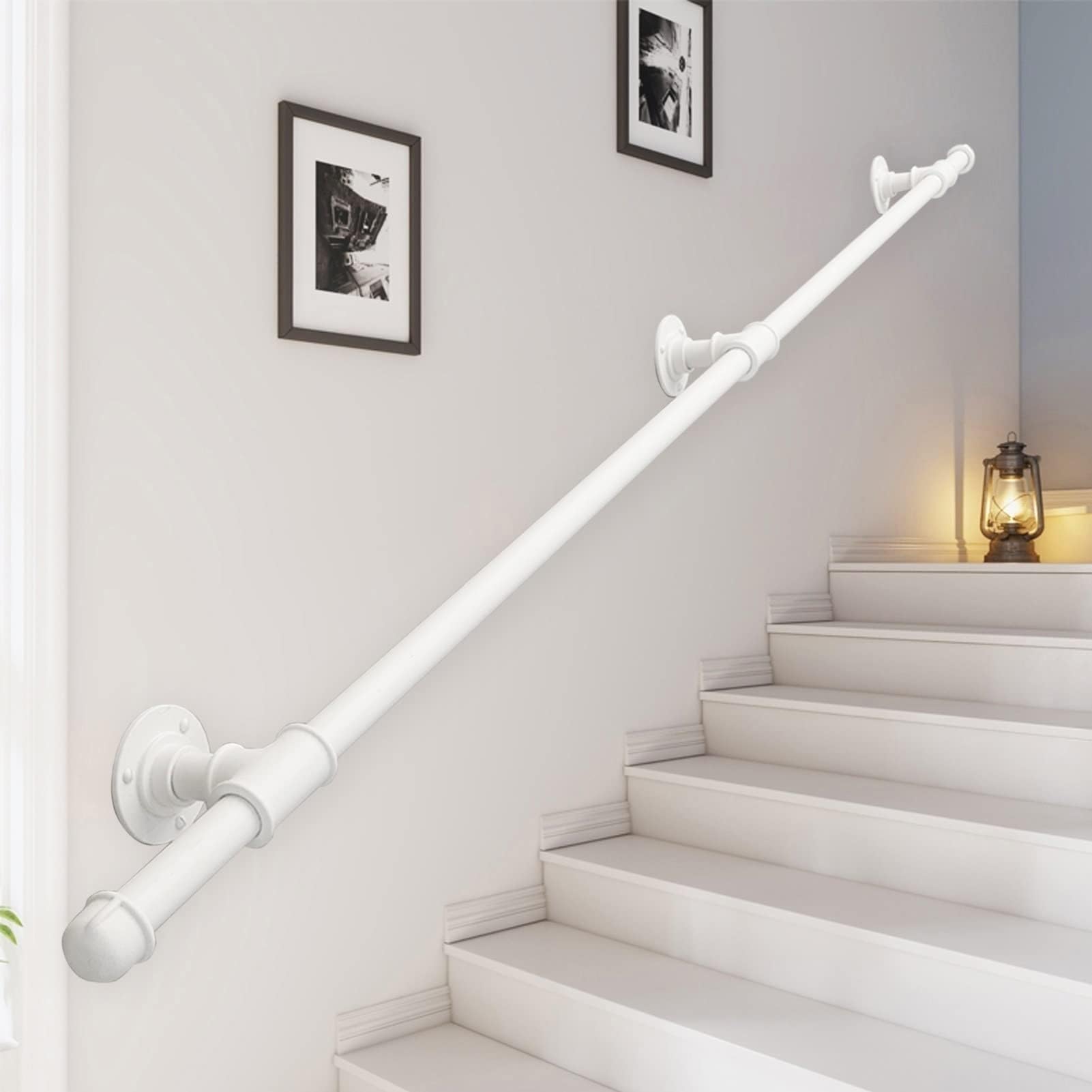 Wall Handrails Metal Wrought Iron Banister Hand Rails for Outdoor Indoor, Wall Mounted Stair Railings Safety Grab Bar(White,5ft/150cm)