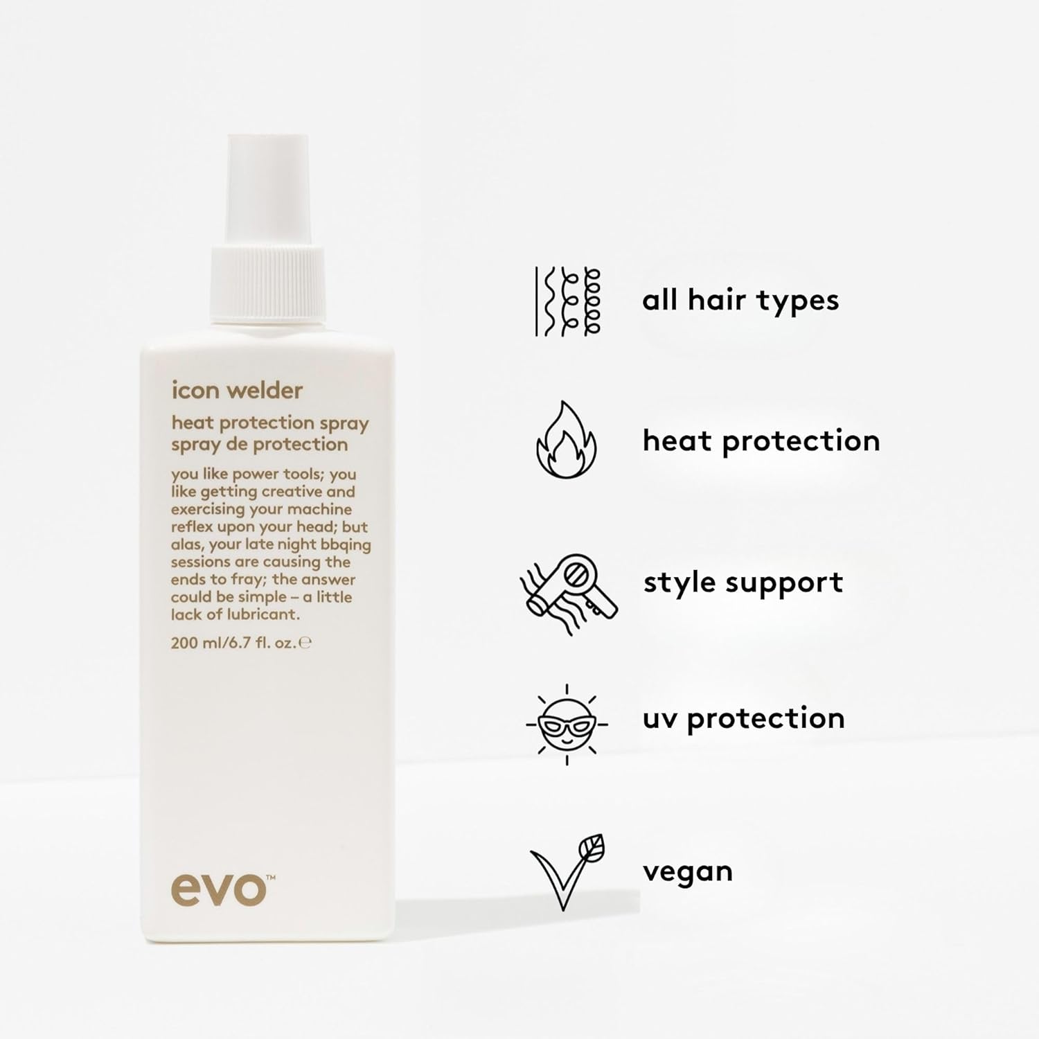 EVO Icon Welder Heat Protection Spray - Leave-In Heat Protectant - Provides Style Support & Adds Shine