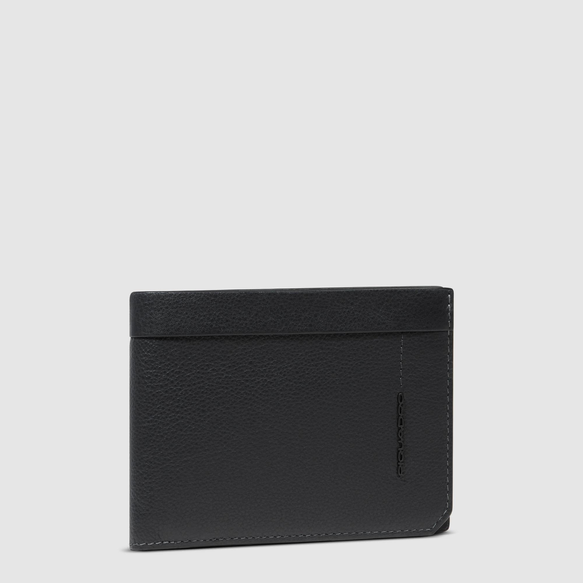 PIQUADRO - Portafoglio con Porta Documenti in Pelle - Uomo - Nero | Con Porta Monete, Alloggio carte, Vani organizzati, Elegante, Uso quotidiano