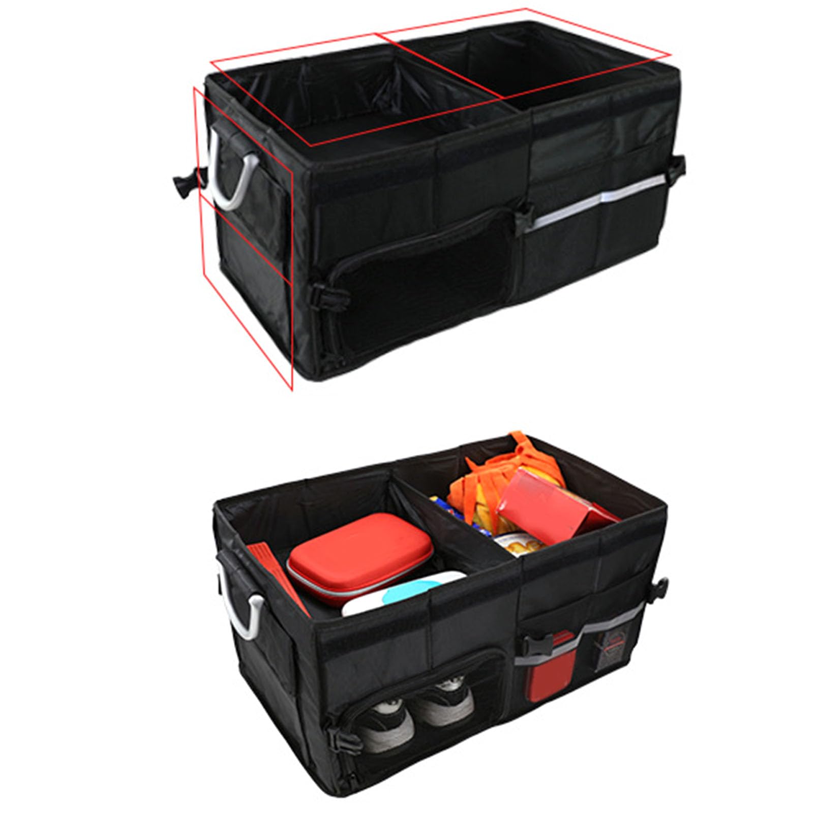 Cocoarm Organizer do Bagażnika Samochodu z pokrywą, Składany Organizer do Bagażnika SUV z Tkaniny Oxford 1680D, Składany Schowek o Pojemności 55 Litrów z 3 Przegródkami, Wodoodporny Schowek w (Bez
