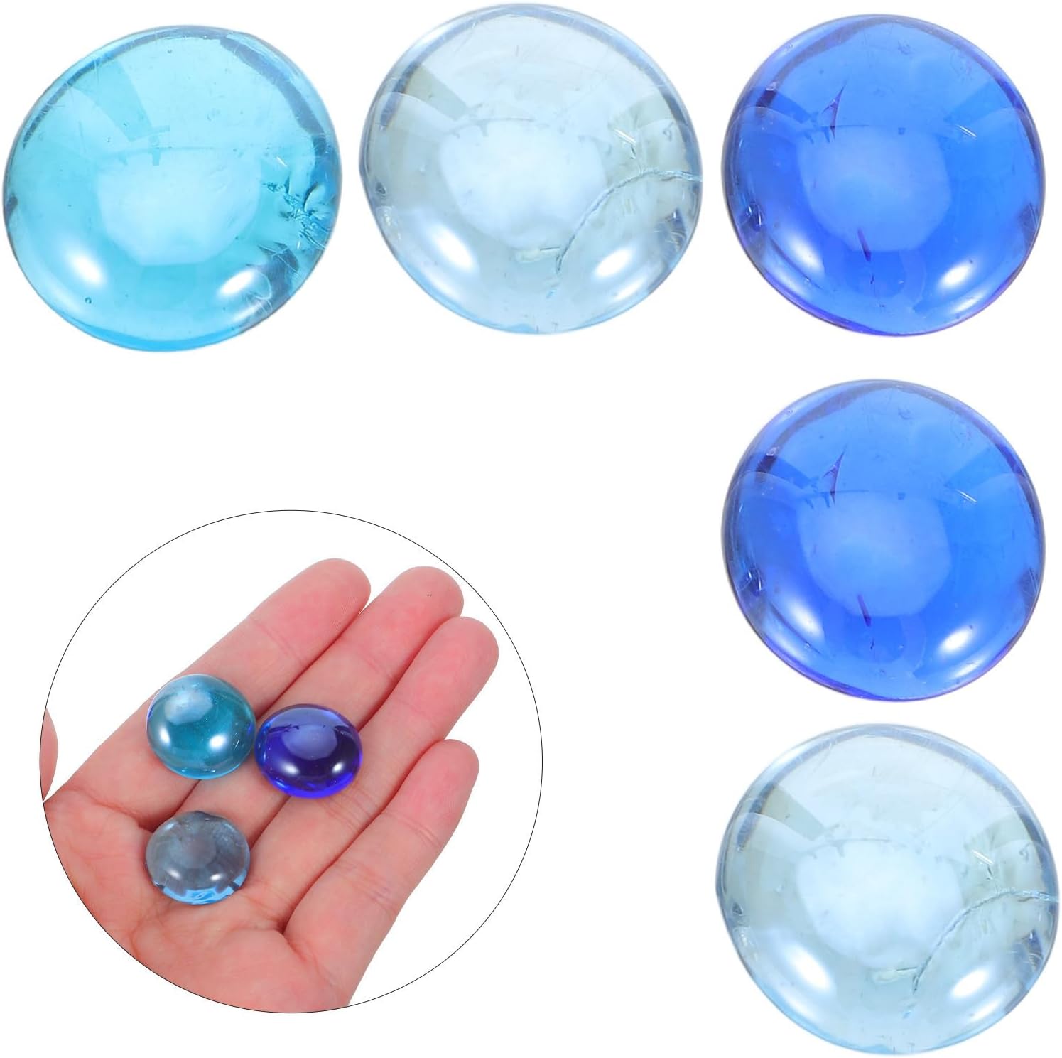 Blue Glass Pebbles for Vases and Fish Tanks, 1.5kg Pack of 17-19mm Flat Round Decorative Stones with Stable Non-Slip Base and Uniform Color Design for Living Room Decor and Party