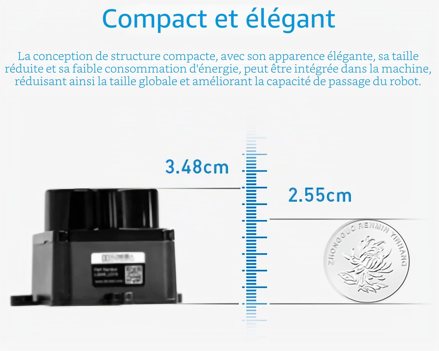 InnoMaker DTOF LiDAR Time-of-Flight Lidar STL-19P, Balayage laser omnidirectionnel à 360 degrés, Anti-éblouissement 60000 Lux, Fréquence de mesure 5000 Hz, Rayon de portée de 12 m, Compatible ROS/ROS2