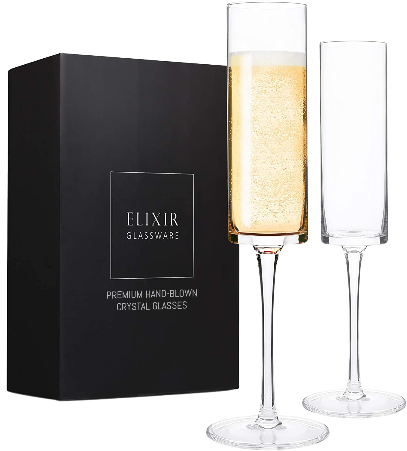 Elixir Glassware Women's Champagne Flutes Crystal Set Of 2 - Edge Champagne Glasses, Prosecco Glasses - Modern & Elegant Gift For Men, Wedding, Anniversary, Christmas, Birthday - 180Ml, 100% Lead-Free Crystal