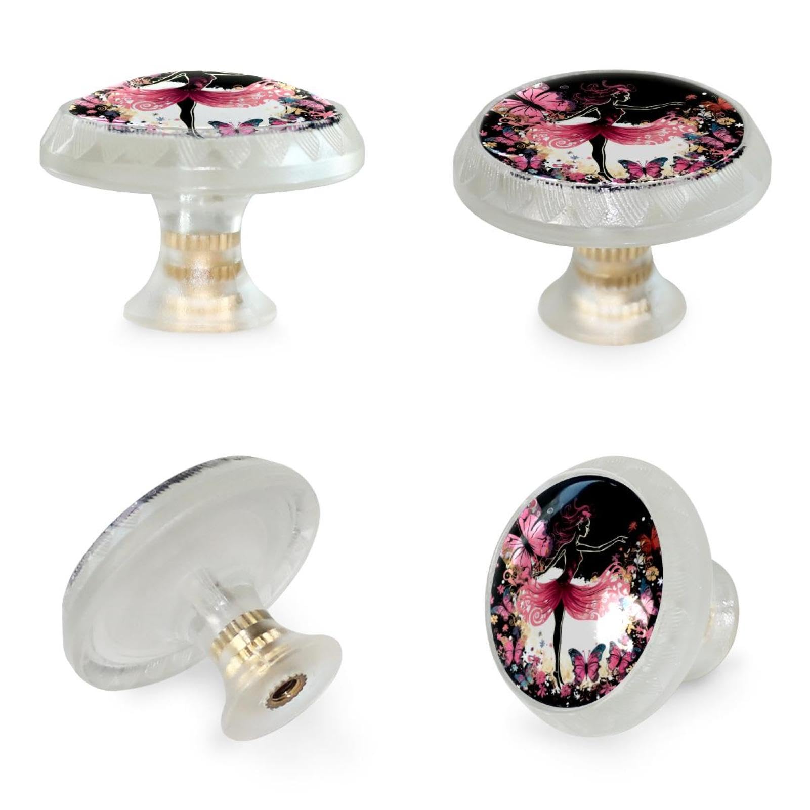 Lot De 4 Poignées De Placard Motif Forêt Féérique Et Papillon Pour Tiroir, Placard, Armoire, Porte De Cuisine