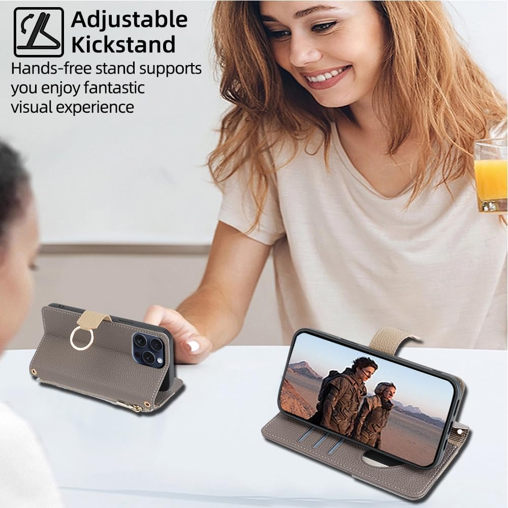 Case Cover Compatible with Realme 10 4G Lanyard Zipper Wallet【3 Card Slot】【Magnetic Clasp】 PU Leather Flip Stand Gray