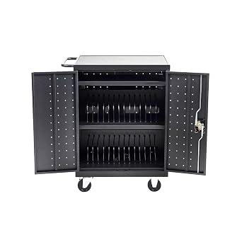 Pearington 32 Device Mobile Charging and Storage Cart for iPads, Chromebooks and Laptop Computers, Up to 13-inch Screen Size, Surge Protection, Front & Back Access Locking Cabinet
