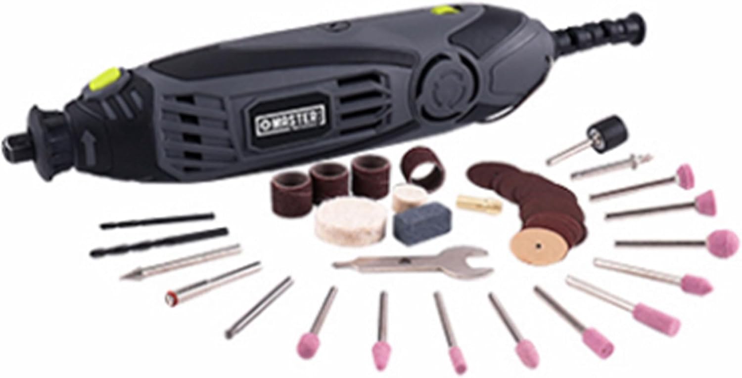Master Mechanic 40 Piece Rotary Tool with Accessories Kit, Pencil Style, and Spindle Lock Design for Repairs and Home Improvement