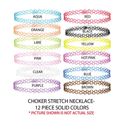 Bodyj4You 24Pc Tattoo Choker Necklace Set - 90S Accessories Women Teen Girls Kids - Disco Ball Charms Vibrant Multicolor Stretchy Jewelry - Summer Style Gift Idea #TOP4