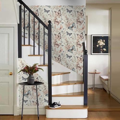 Miniatura 6 de Wonderland - Papel tapiz autoadhesivo con diseño de flores de mariposa, bohemio, extraíble, fácil de despegar en papel de pared para dormitorio,