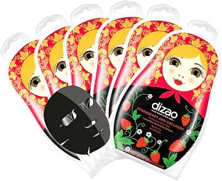95% natural Firming Face Black Mask -Strawberry and Collagen. Pack of 6 Pcs.