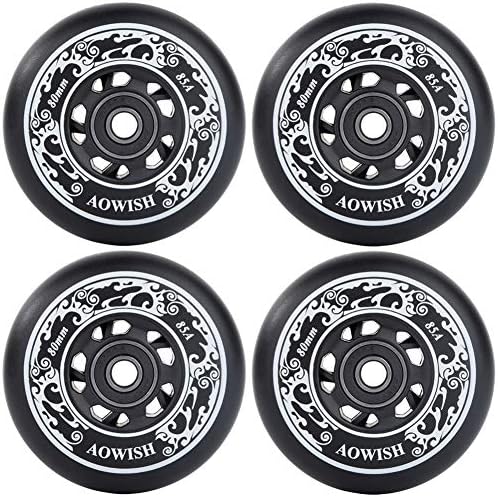 AOWISH 4-Pack Inline Skate Wheels Outdoor Asphalt Formula 85A Hockey Roller Blades Replacement Wheel with Bearings ABEC-9 and Floating Spacers (Black, 76mm)
