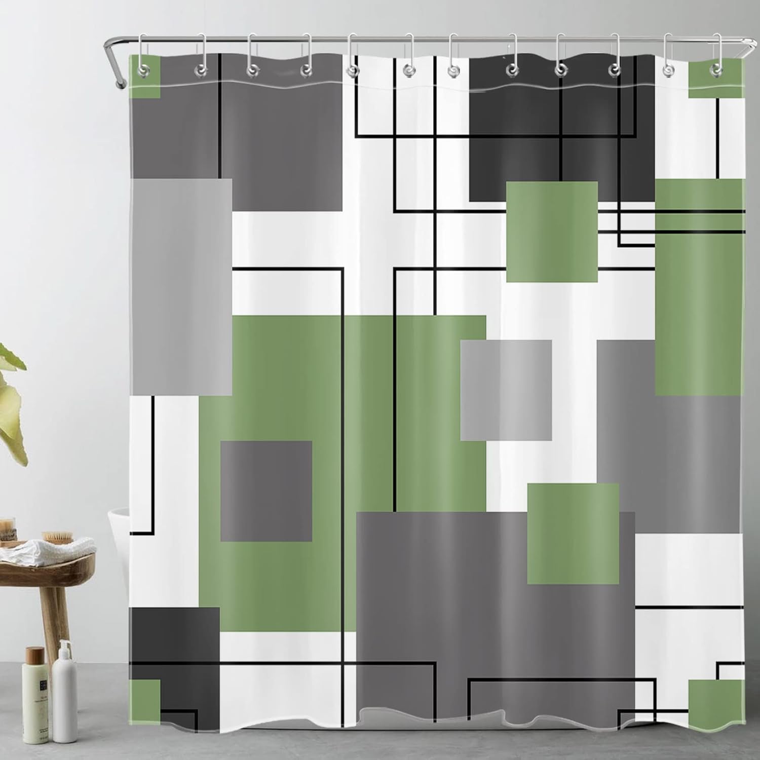 LB Grey and White Striped Geometric Shower Curtain Decor