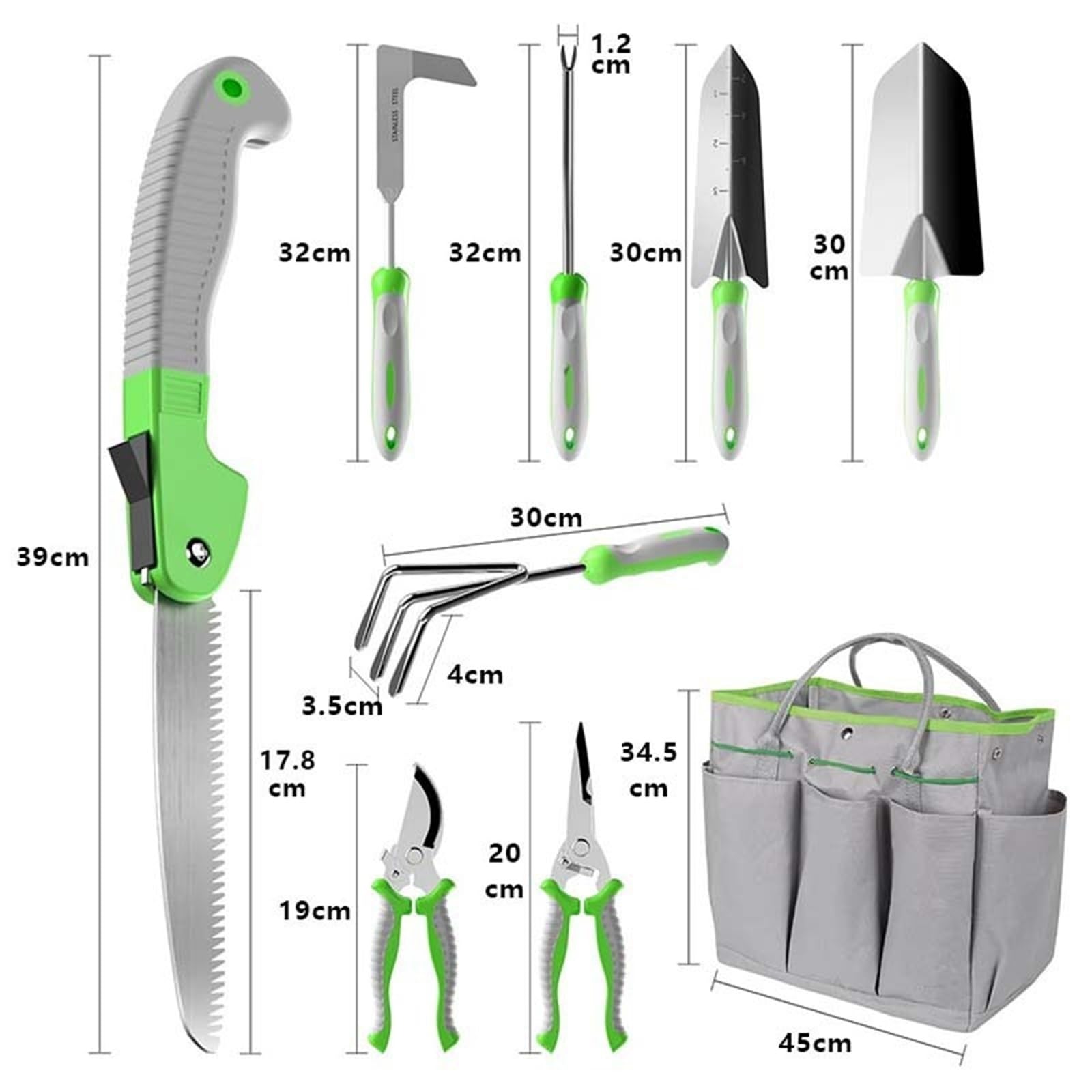 Set di 10 attrezzi da fiorista, resistenti, in acciaio inossidabile, regalo ideale per donne e uomini, con manici in gomma antiscivolo (giallo grigio)