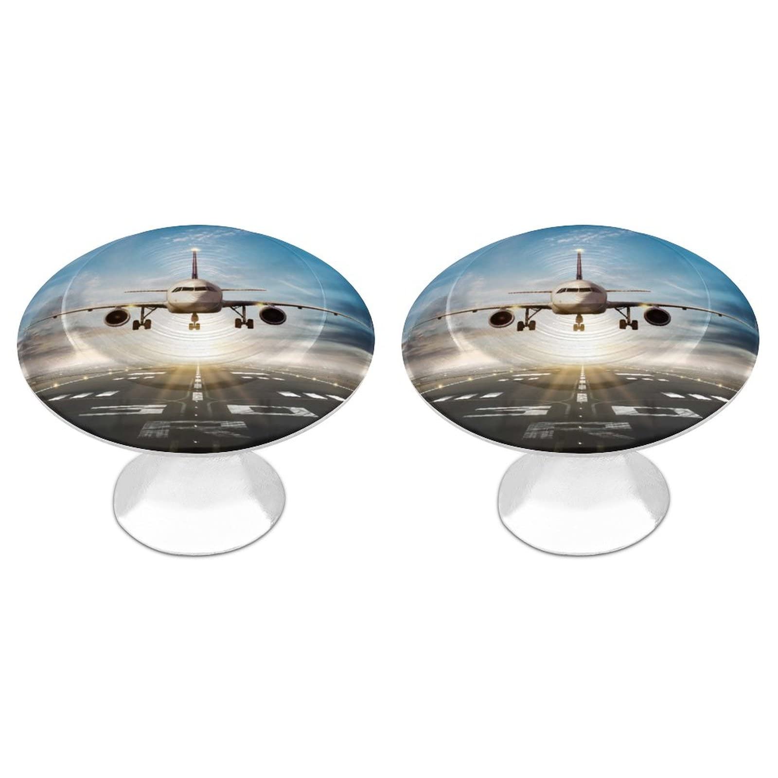 White Aircraft Take Off Runway in Daylight Sunrise Round White Aircraft Take Off Runway in Daylight Sunrise Round