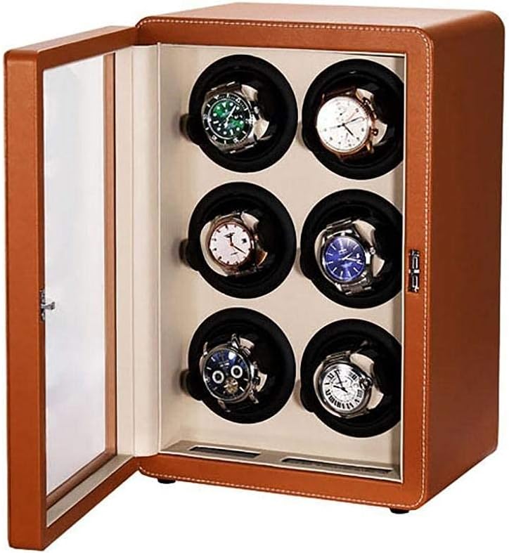 Watch Winder Automatic 6 Watches Display Box,Automatic Watch Winder Box Watches Cases Watches Boxes Winders Storage Case Yellow
