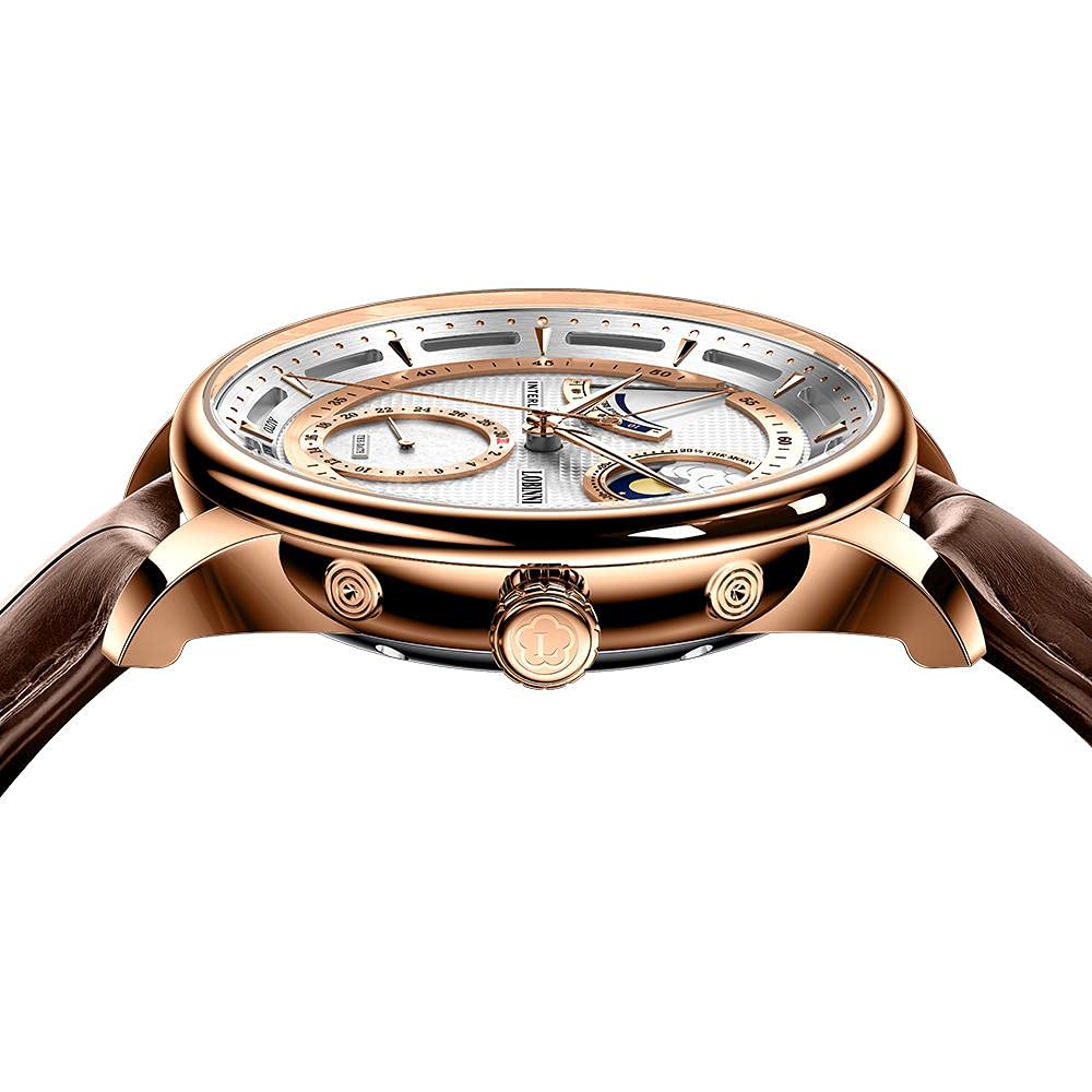 LOBINNI Orologio da polso da uomo, con fasi lunari, meccanico, automatico, impermeabile, alla moda, lussuoso, per uomo