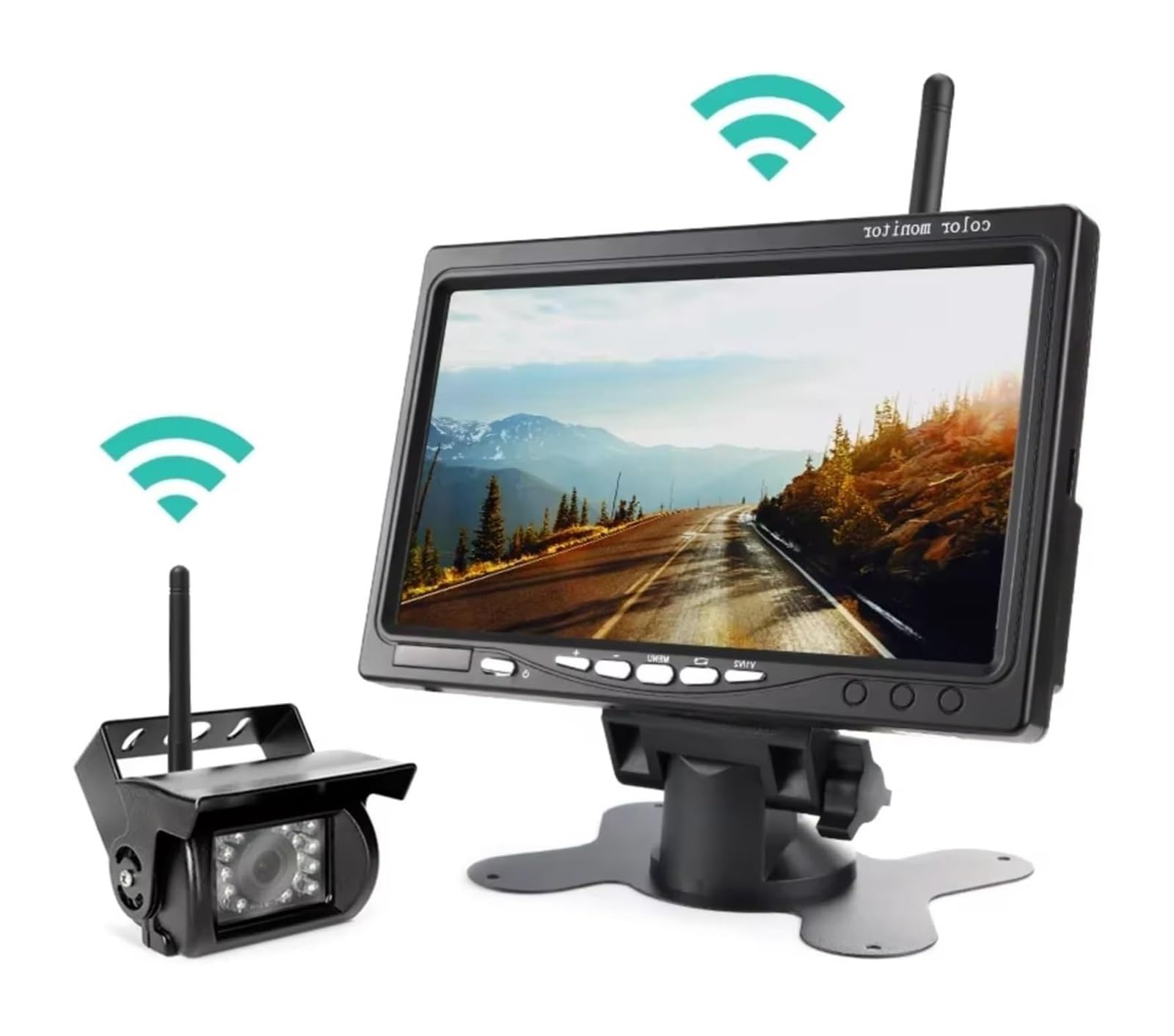 Cámara Visión Trasera Inalámbrica 7 Pulgadas para Camión Autobús Caravana Remolque Excavadora 12 V-24 V Cámara de Respaldo(with 1 Camera)