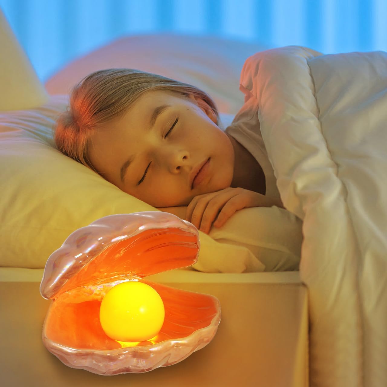 DECHOUS Shell Pearl Night Light: LED Ceramic Pink Pearl Shell Light Desktop Bedside Seashell Lamp for Bedroom Kids Room Christmas Aesthetic Lamp