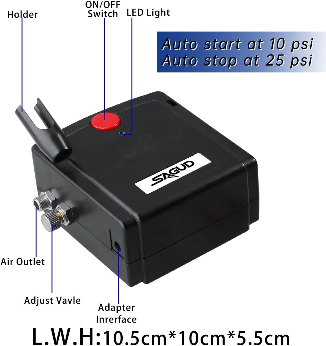 SAGUD Professional Mini Airbrush Kit with Portable Compressor - Perfect for Painting, Hobby, Craft, Model - Dual-Action Gravity Feed Air Brush Gun with Airbrush Cleaning Kit