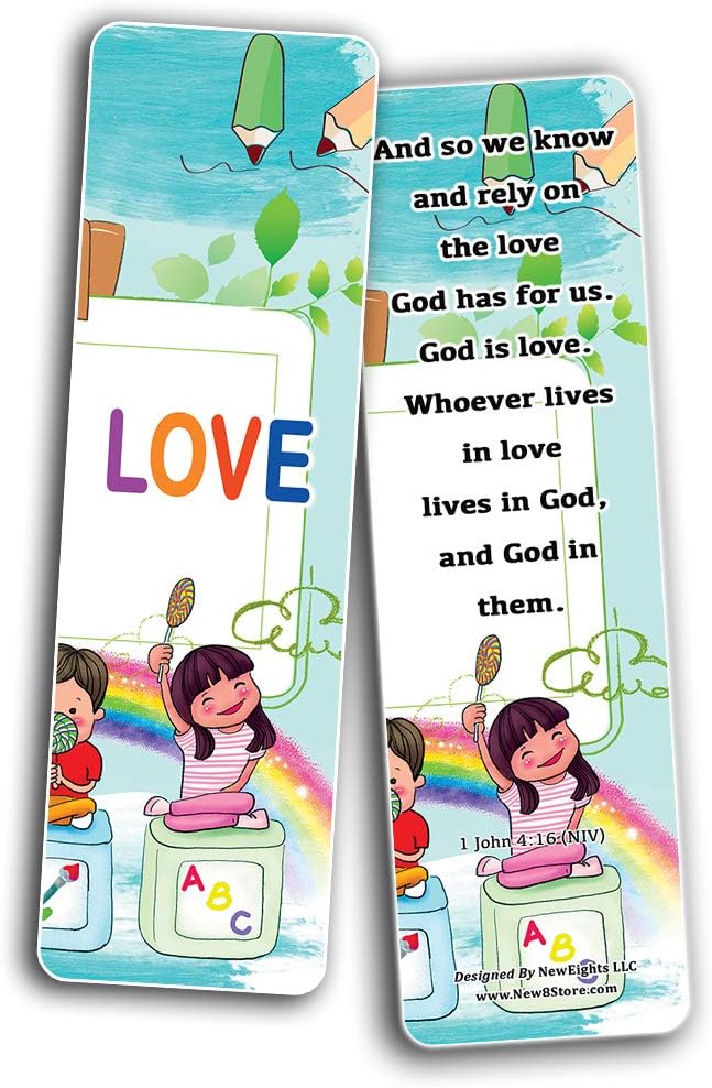 NewEights Christian Learning for Kids: Developing Character Bookmarks Series 1 (60-Pack) - Reverence Bible Texts VBS Sunday School Easter Baptism - Thanksgiving Christmas Rewards Encouragement Gift