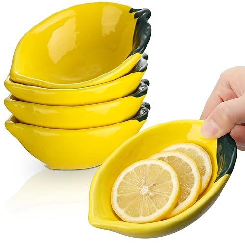 Willinglong 6 Pcs Ceramic Lemon Serving Bowls, Small Dipping Bowls,