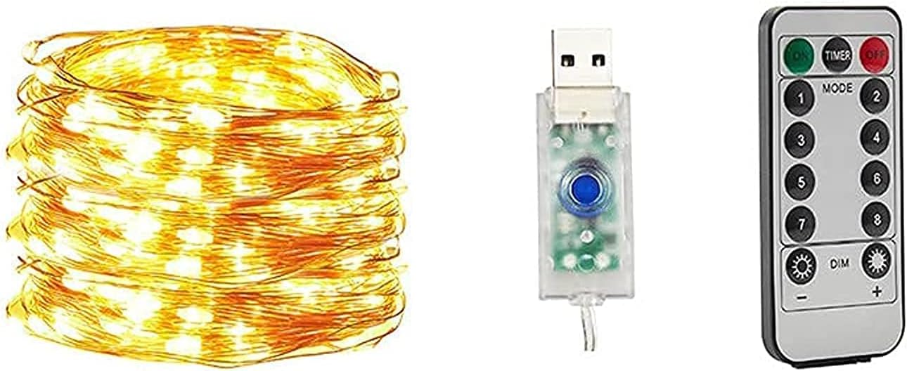 SICHER Fairy String Light Waterproof 10M 100 LED 8 Modes USB Plug in With Remote Control Starry Firefly Copper Wire String Lights for Outdoor Bedroom Christmas Party Decorations (Warm White)
