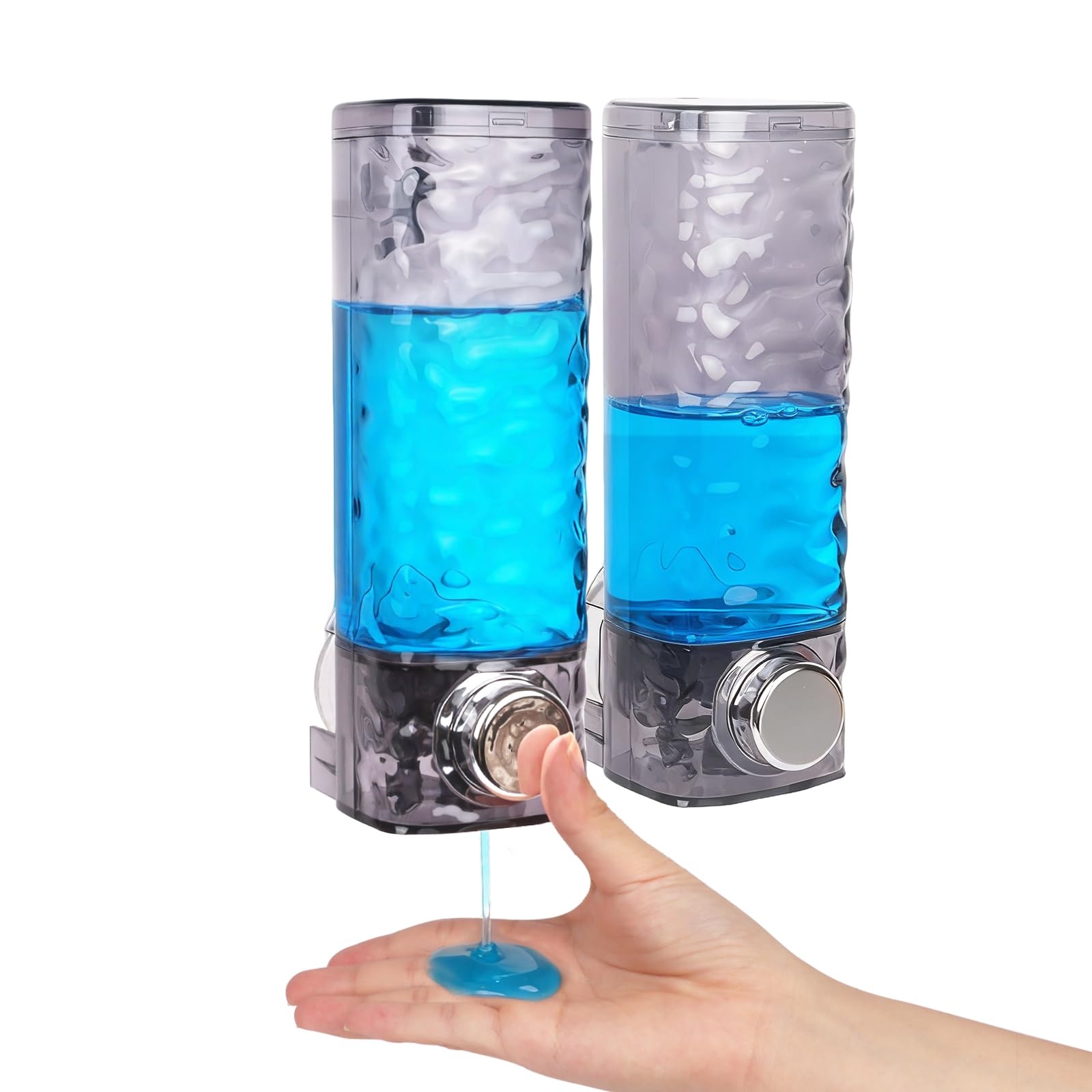 Liquid Soap Dispenser 450ml | 2Pcs | Wall Mounted | Suction Cup | No Drill - Grey Shampoo Conditioner Dispenser Shower Bathroom Washbasin Kitchen (Grey-450ML-2Pcs)
