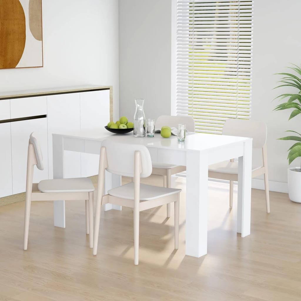 Table à manger blanche 140 cm pour cuisine et salon en bois robuste