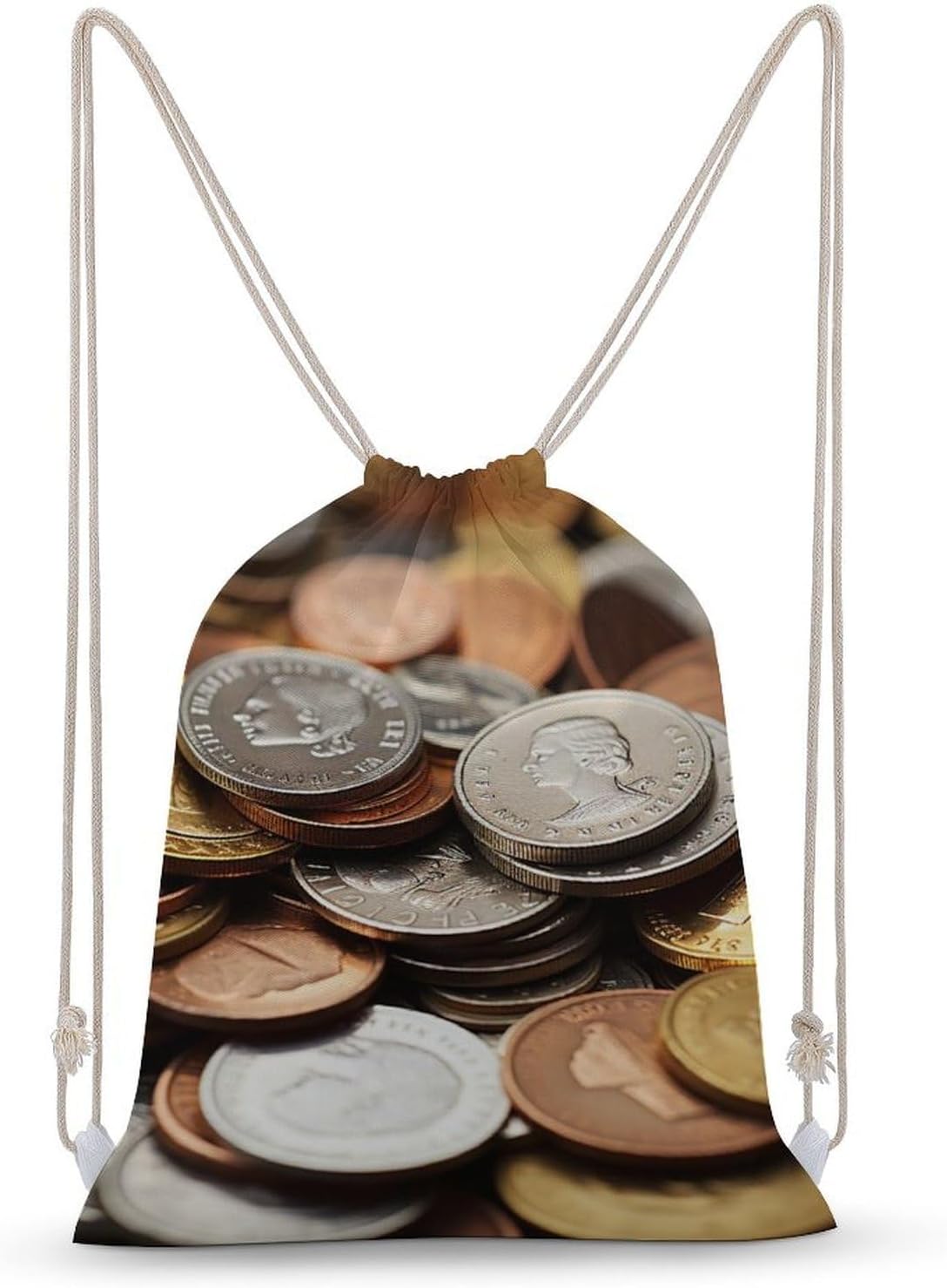 Drawstring Backpack Currency Coin Printed Sport Gym Drawstring Bag Lightweight Cinch Sacks Backpack Drawstring Bags for Yoga Sport Gym Beach Travel Backpacks