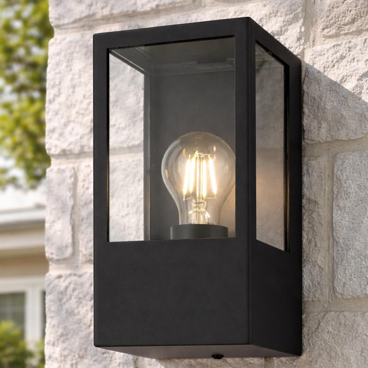 CGC Lighting Outdoor Outside Wall Light Contemporary Box Lantern Garden Porch Post Driveway Patio Lamp Weatherproof (Black Stainless Steel)