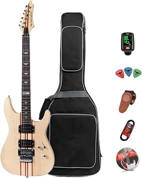 Bullfighter 39 Inch Electric guitar 4/4 Full Size, H-H Pickup, Elm Thru Body Neck for Beginners Starter Music Lover with 8 Accessories Guitar Bag, Strap, Picks, Tuner, Strings and Cable. D300 Wood