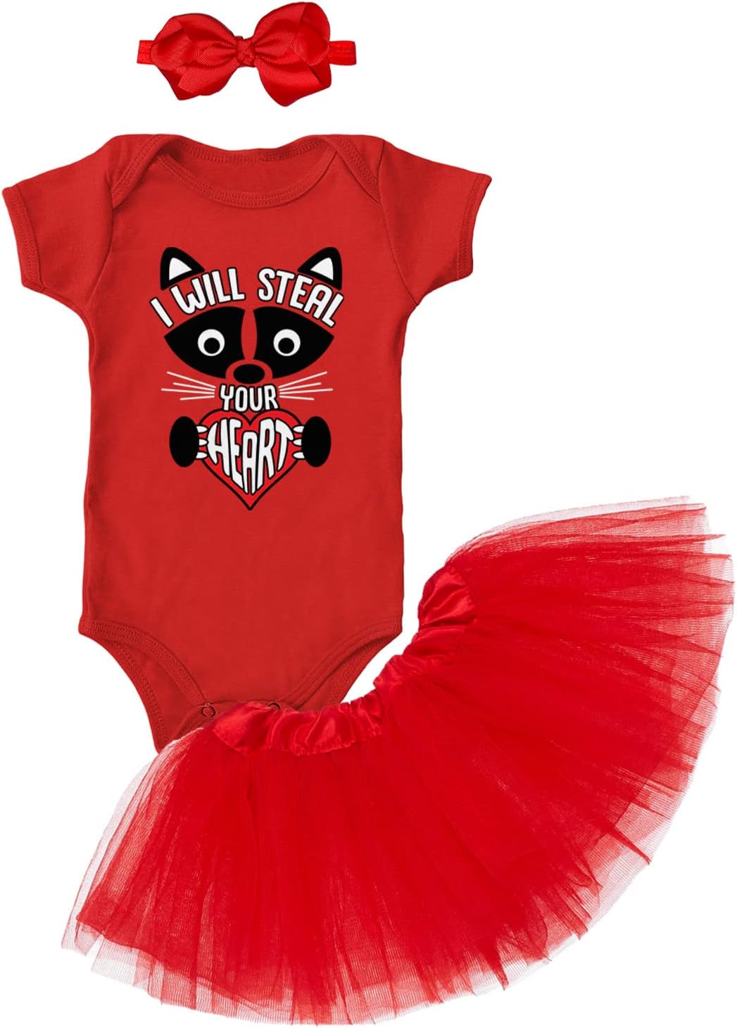 Haase Unlimited I Will Steal Your Heart - Raccoon Cute Baby Bodysuit + Tutu Skirt + Bow Headband Set