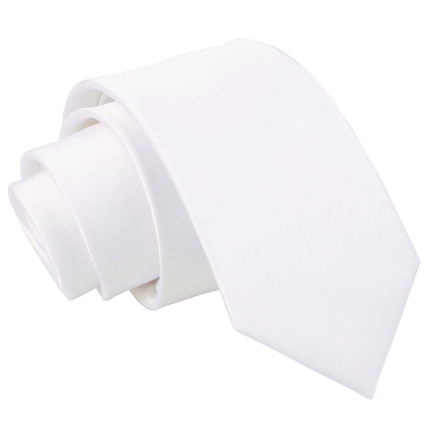 DQT Mens Plain Satin Tie – Wedding, Business & Formal Necktie - White Slim 7cm