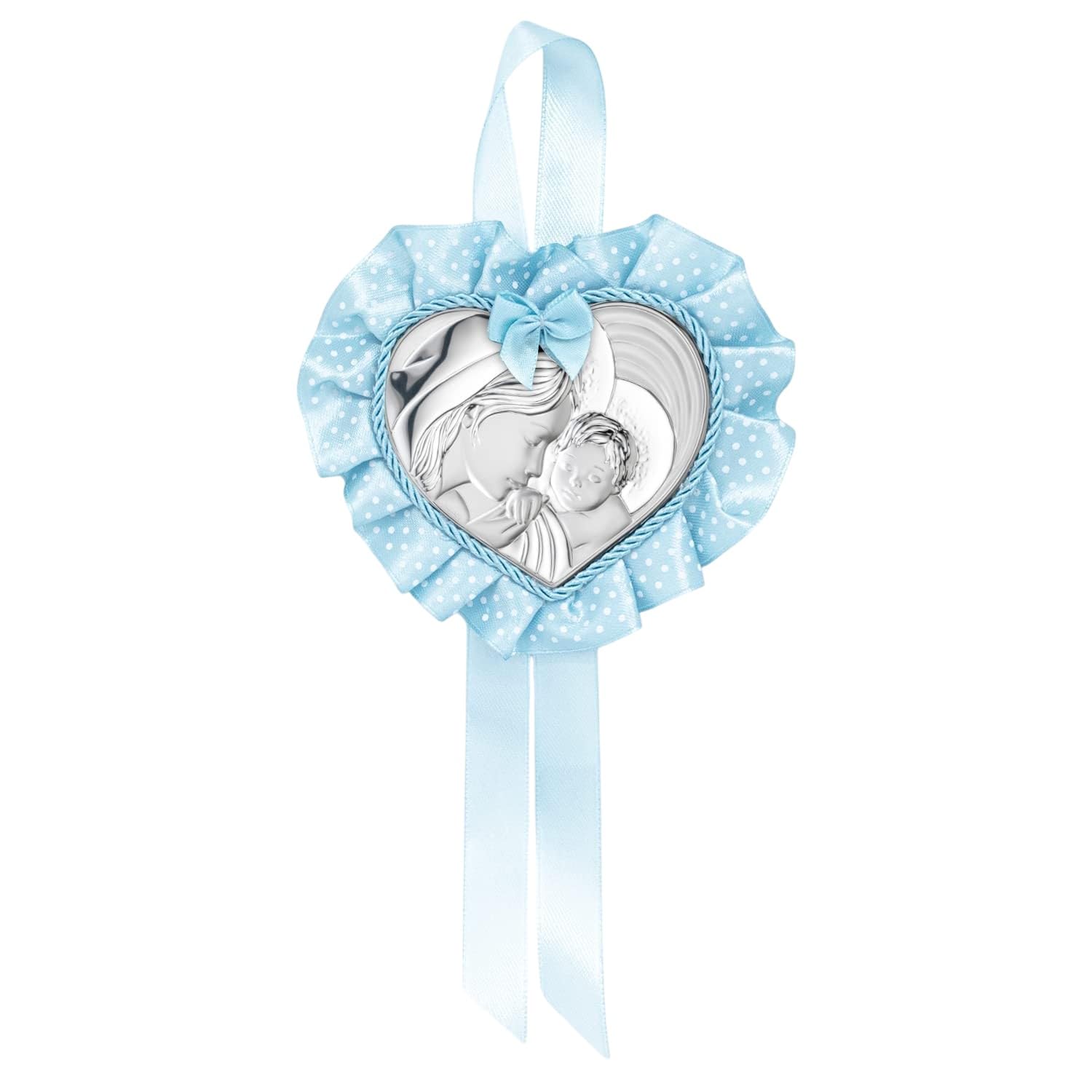 Albalù Italia Sopraculla Medaglione Cuore maternità Argento Celeste con Carillon Musicale e Scatola Inclusi Misura 25x12cm Made in Italy.