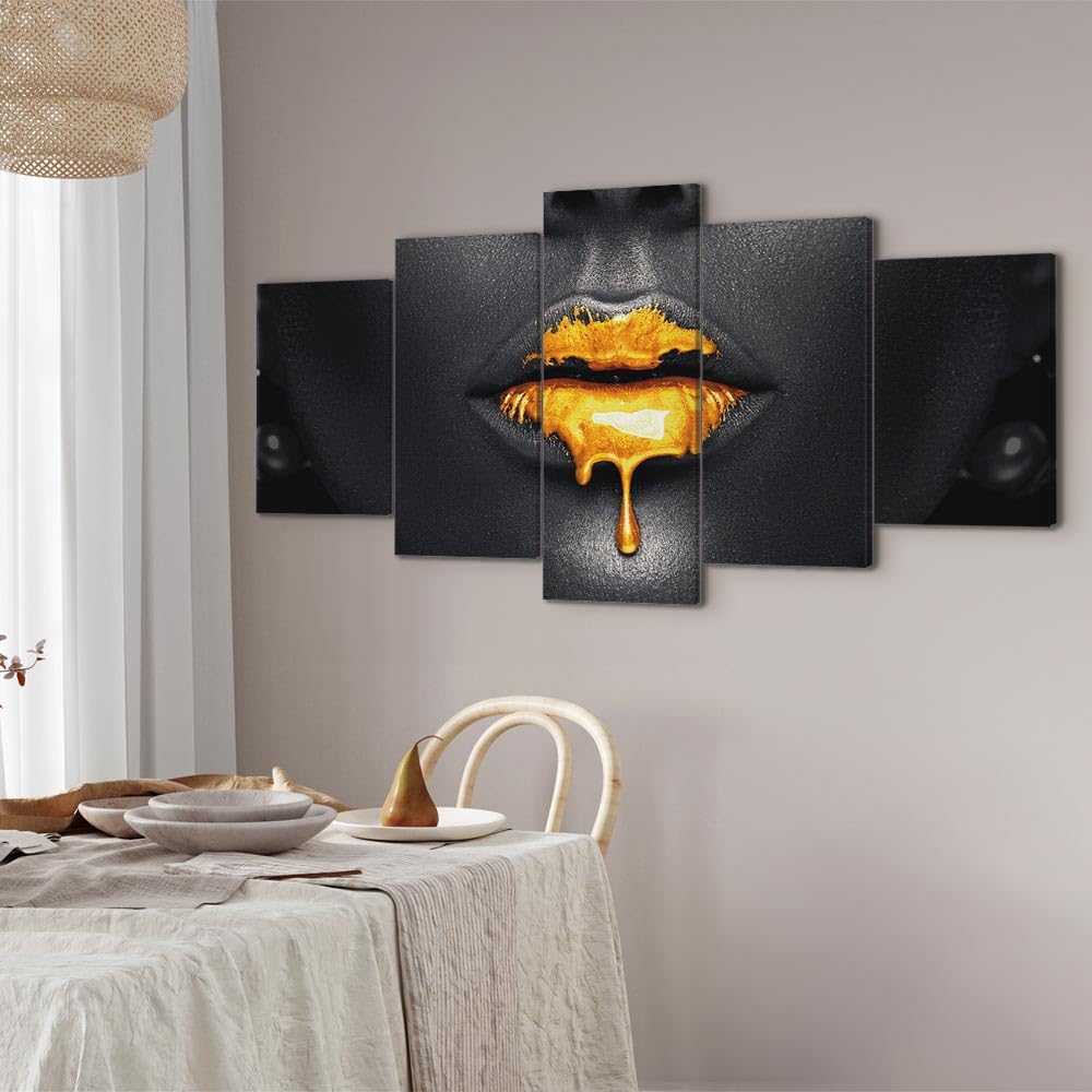 murando Cuadro en Lienzo Abstracto 225x112 cm 5 partes Impresión en Material Tejido no Tejido Impresión Artística Imagen Gráfica Decoracion de Pared Labios Cara Negro h-B-0123-b-m
