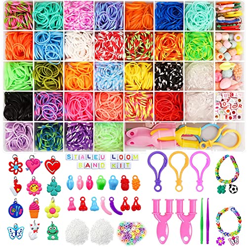 Loom Bänder Set 37 Gitter Rubber Loombänder Starterset für Armbänder, Loom Gummi Armband Basteln Selber Machen Kinder Gummiarmbänder Spielzeug Geschenke for Jungs Mädchen 6 7 8 9 10 Kinder Basteln DIY Cover