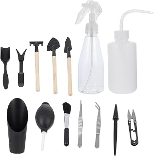 Happyyami Succulent Planting Tools Set with Sprayer, Shovel, Scissors – 14pcs Black Gardening Kit for Succulent Transplanting and Potting, Household Bonsai Hand Tool Supplies