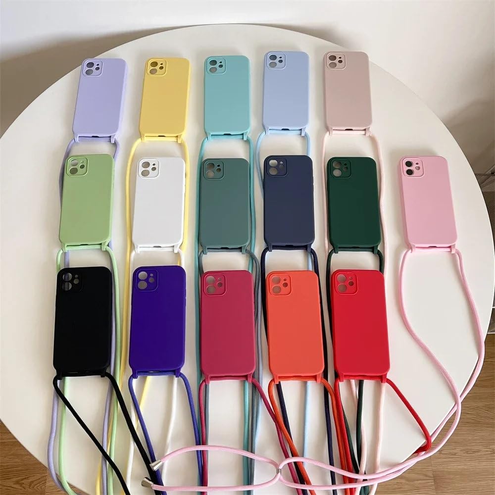 Naszyjnik Crossbody Smycz Pasek Silikonowy Płynny Etui Do iPhone'a 15 13 11 12 14 Pro Max XS XR X 8 7 Plus Miękkie Cukierkowe Etui, Kamelia Czerwona, Do iPhone'a 15 Pro