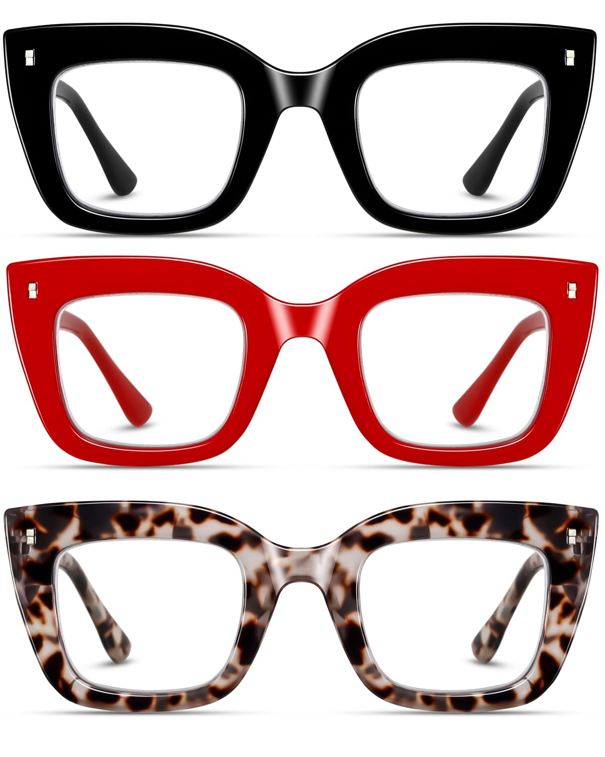 Hubeye 3 Pack Oprah Style Reading Glasses Oversized Readers Blue Light Blocking Computer Eyewear With Spring Hinge