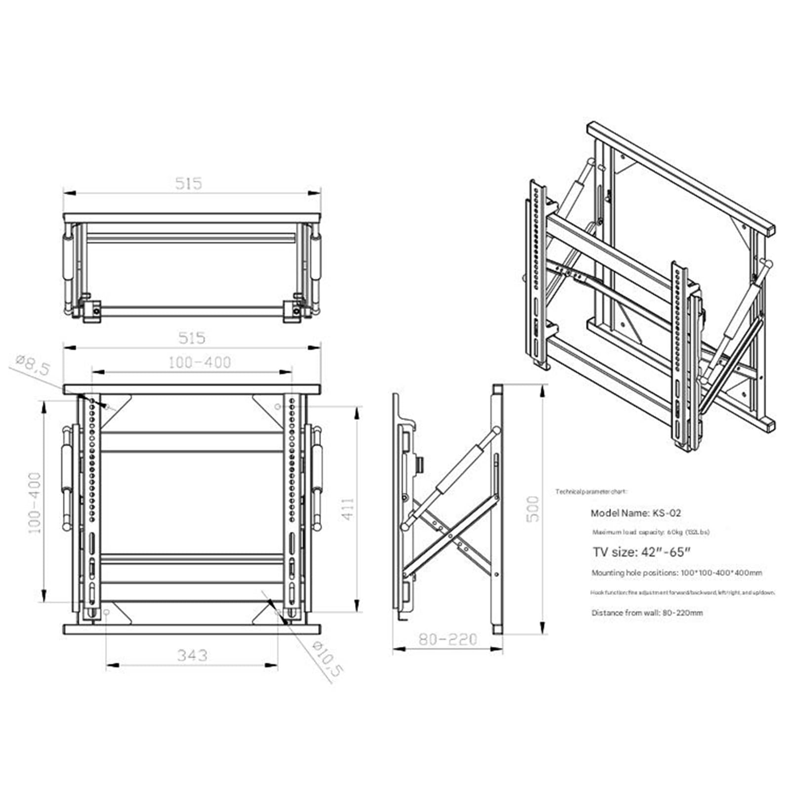 Hydraulische TV-Wandhalterung, Teleskopierbare Wartungshalterung for Frontgeräte, Beweglicher Universelle Feinjustierungshalterungen, for LED-, OLED- Und Curved-Bildschirme