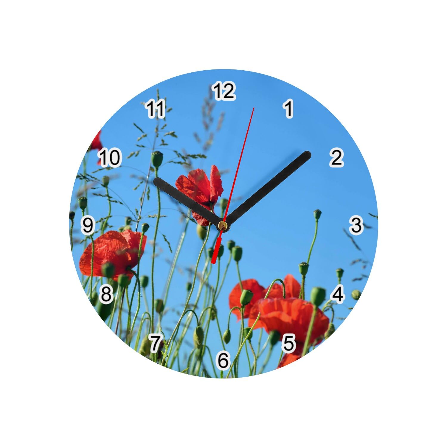 Horloge murale décorative aux coquelicots pour inspirer la sérénité