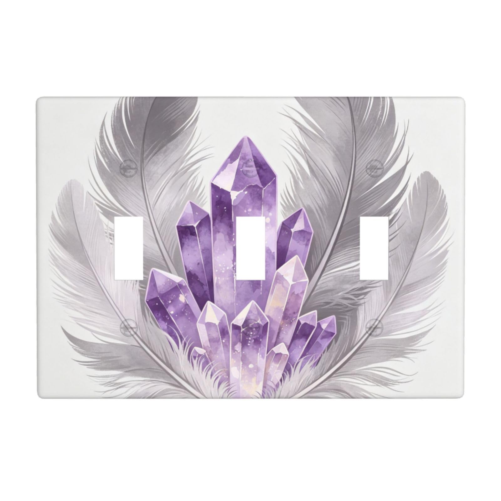 Feather Crystal Art 3 Gang Switch Plate Cover-Unbreakable Polycarbonate Wall Plate, Heat Resistant Toggle Switch Decor for Home