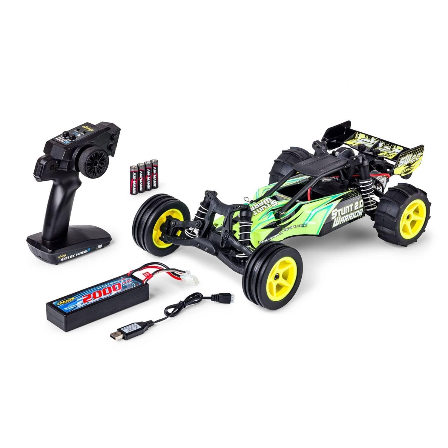 Carson 500404206-1:10 Stunt Warrior 2.0 2.4G 100% RTR - zdalnie sterowany samochód, RC Buggy, w zestawie baterie i pilot zdalnego sterowania, Offroad Buggy, zielony